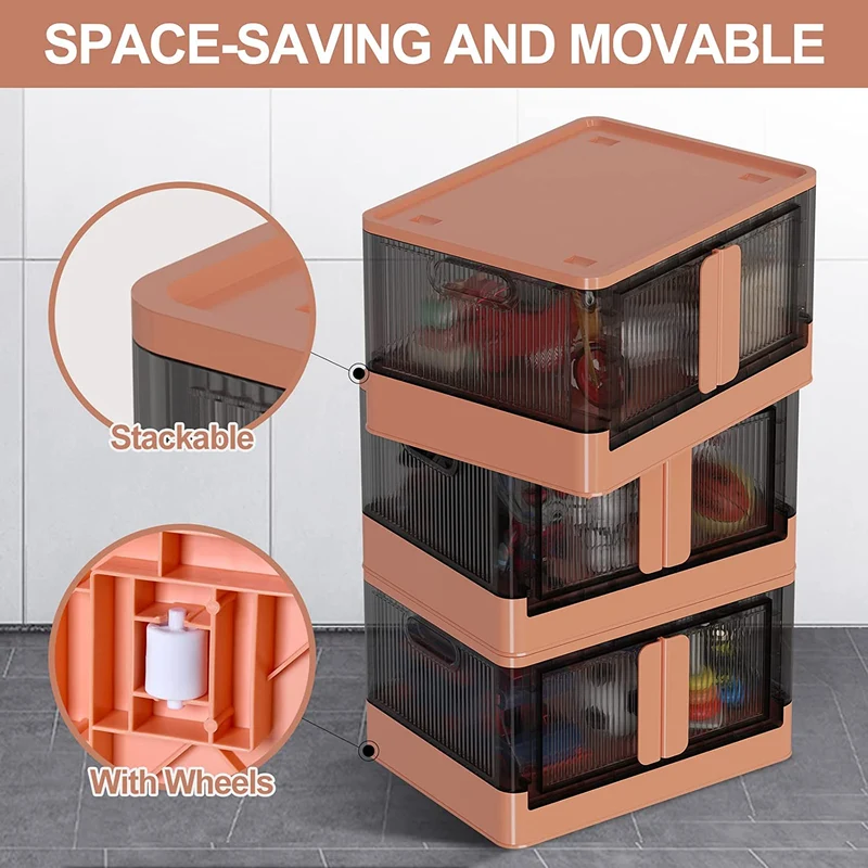 Bacs de rangement empilables et pliables avec couvercles et portes