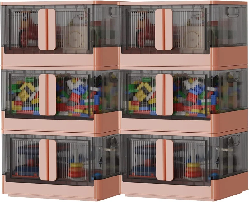 Bacs de rangement empilables et pliables avec couvercles et portes