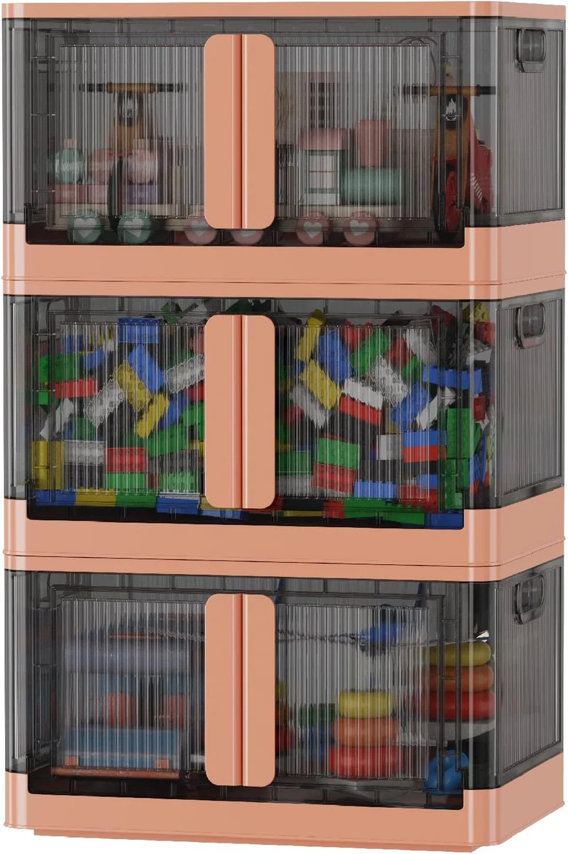 Bacs de rangement empilables et pliables avec couvercles et portes