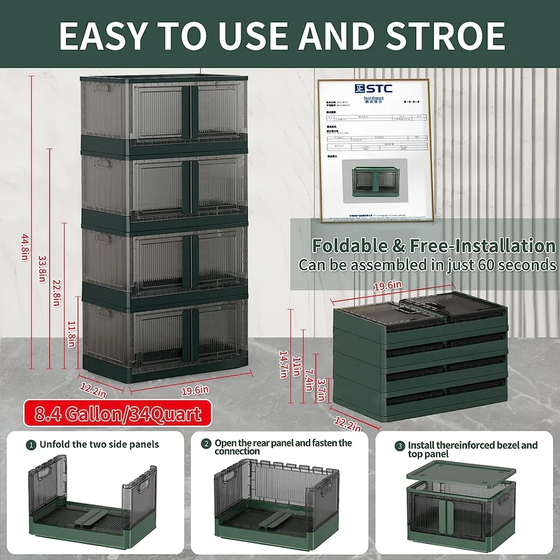 Bacs de rangement pliables avec couvercles et portes
