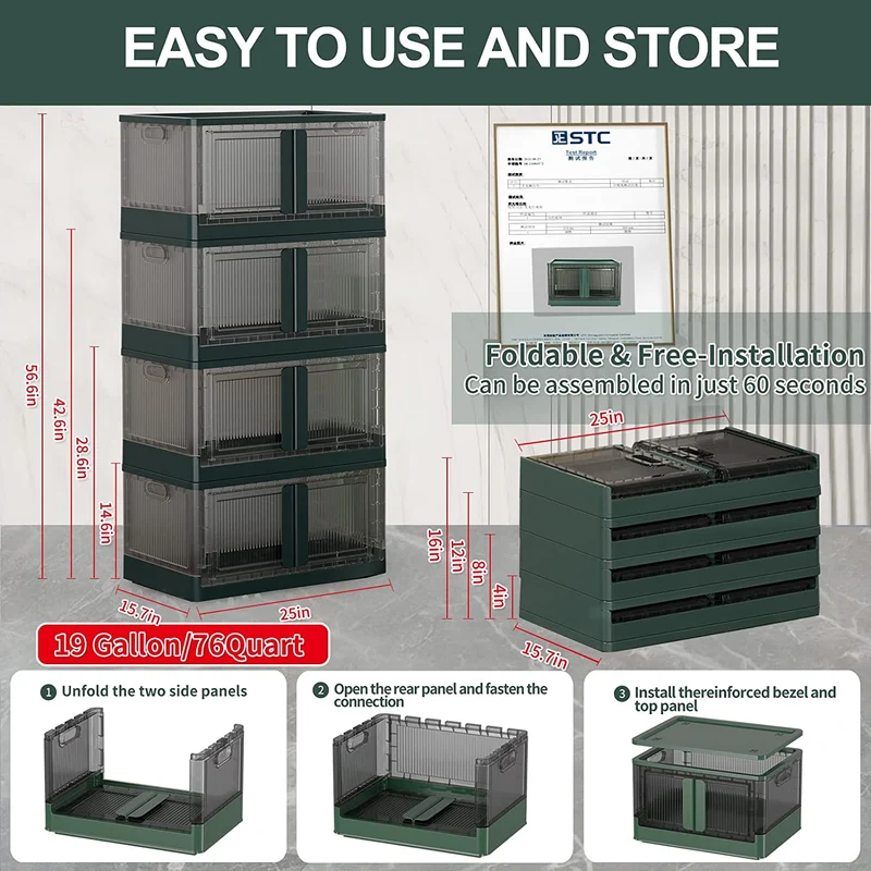 Bacs de rangement pliables avec couvercles et portes