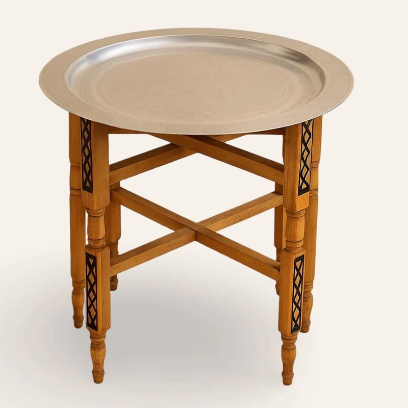 Table à thé marocaine avec plateau en laiton argenté