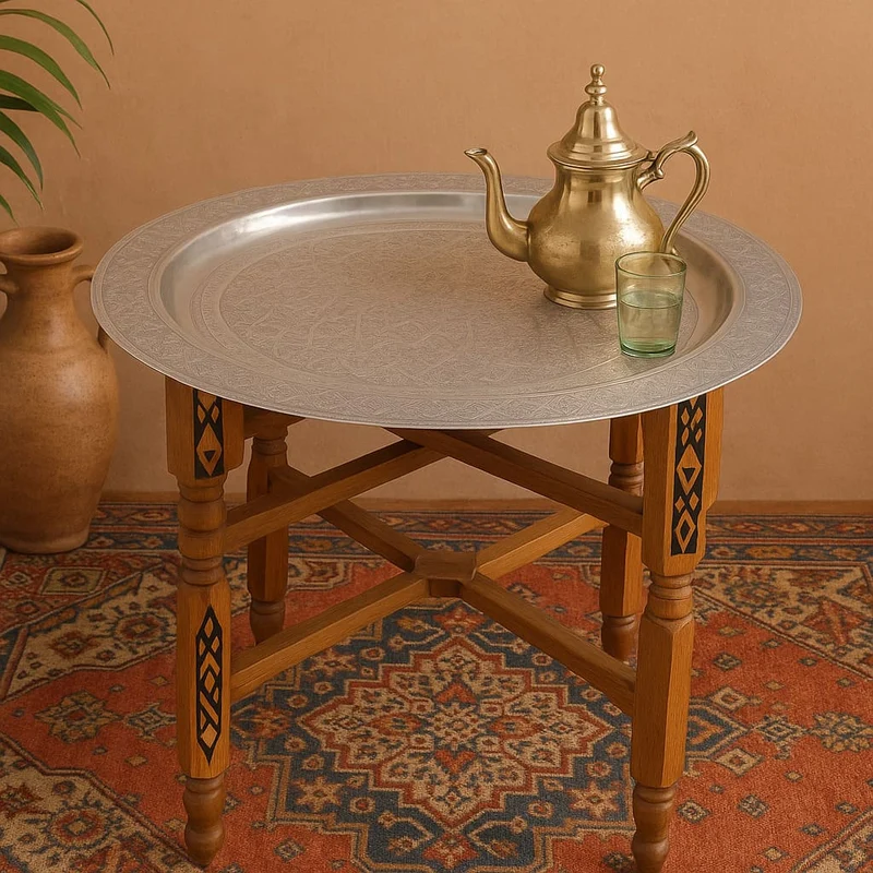 Table à thé marocaine avec plateau en laiton argenté