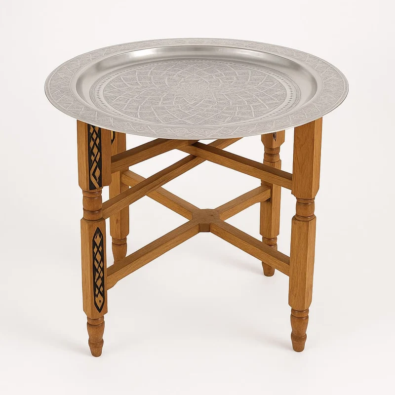 Table à thé marocaine avec plateau en laiton argenté