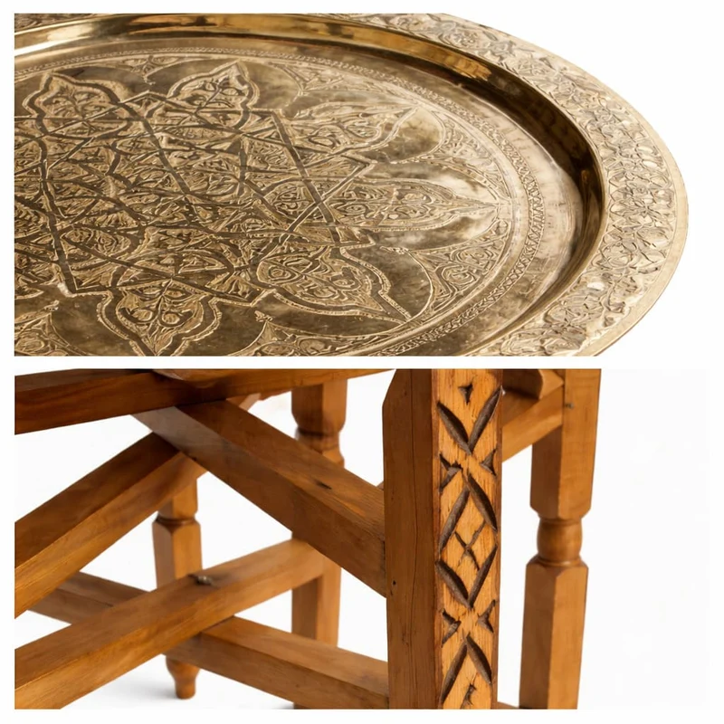 Table à thé marocaine avec plateau en laiton doré