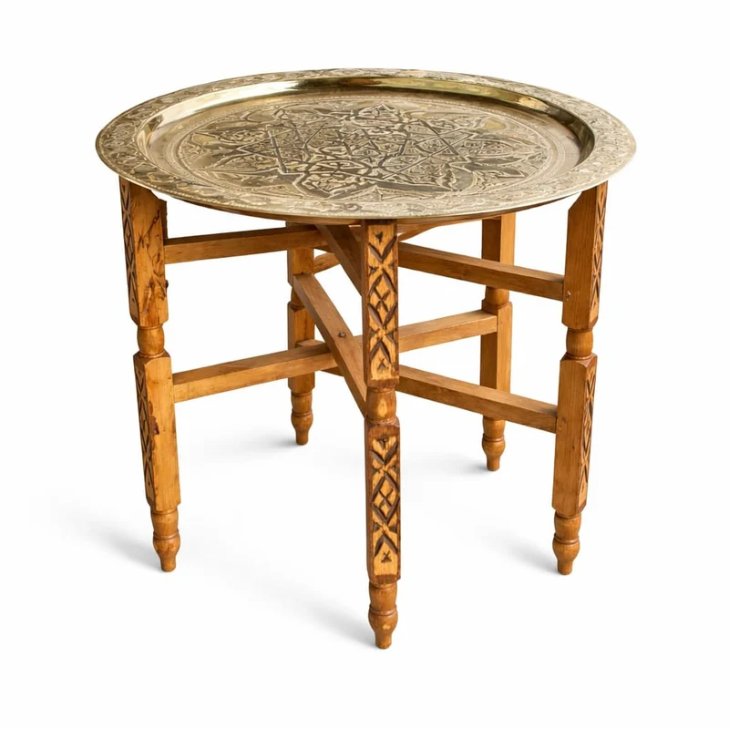 Table à thé marocaine avec plateau en laiton doré