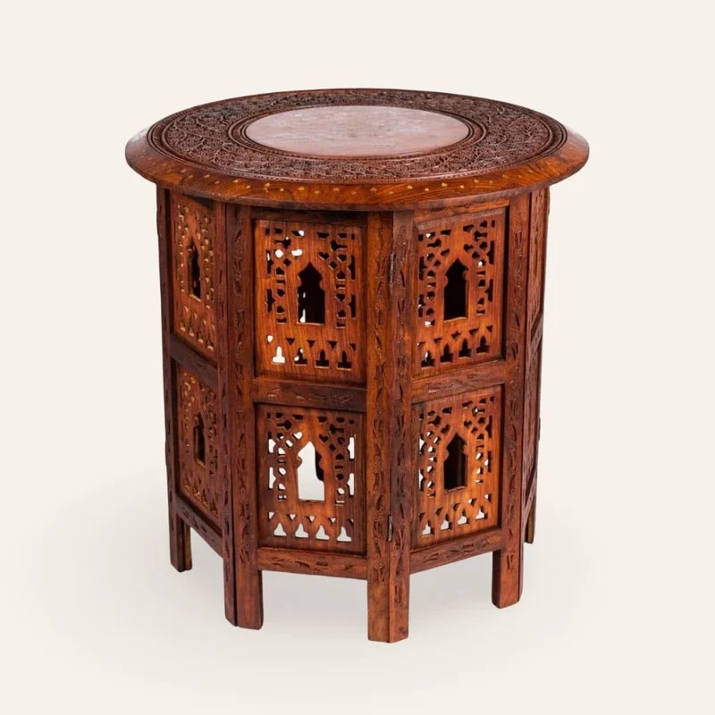 Table d'appoint indienne sculptée en bois | 3 Tailles