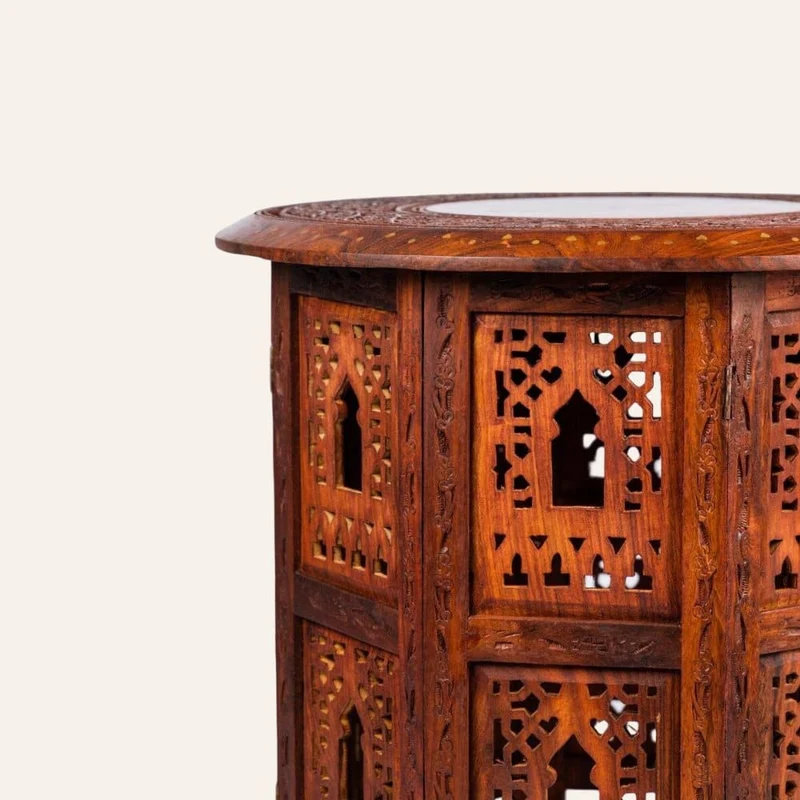 Table d'appoint indienne sculptée en bois | 3 Tailles