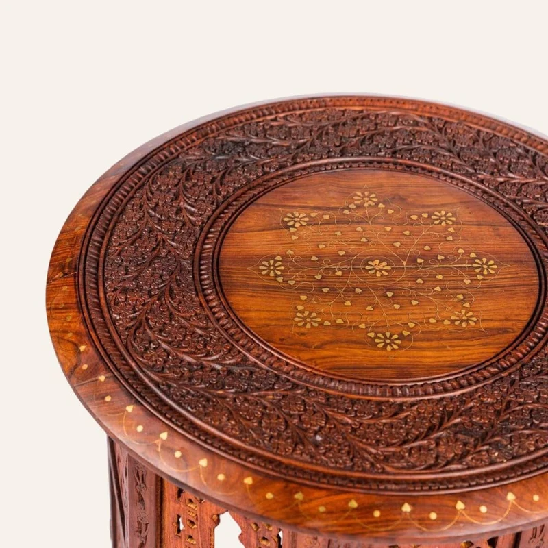 Table d'appoint indienne sculptée en bois | 3 Tailles