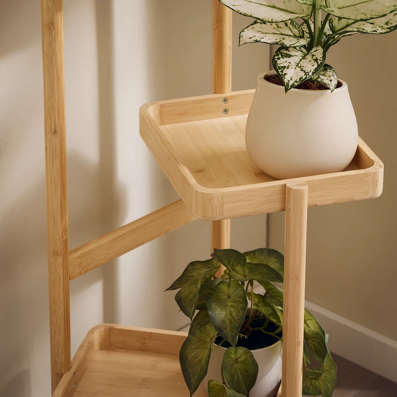 SoBuy STR12-N Étagère à Fleurs Support de Pots de Fleurs Porte Plante en Bambou à 3 Niveaux