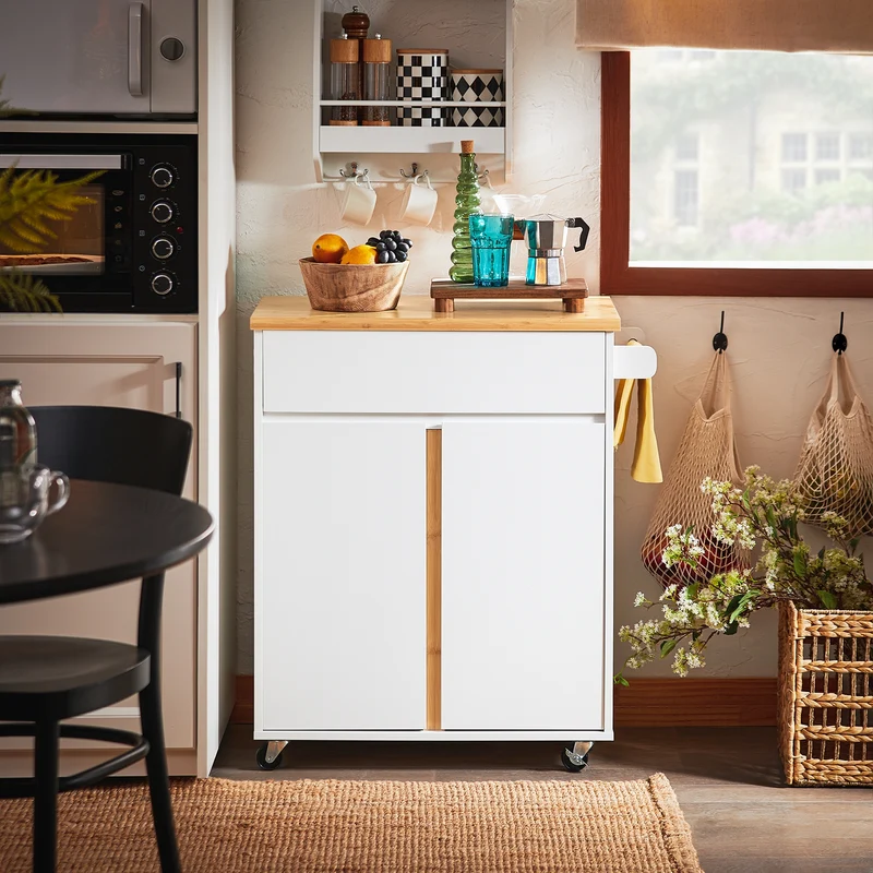 SoBuy FKW125-WN Desserte de Cuisine à roulettes Chariot de Service avec 1 Tiroirs, 2 Portes, 4 étages à l’intérieur