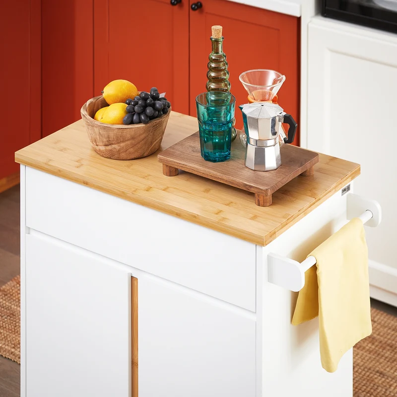 SoBuy FKW125-WN Desserte de Cuisine à roulettes Chariot de Service avec 1 Tiroirs, 2 Portes, 4 étages à l’intérieur
