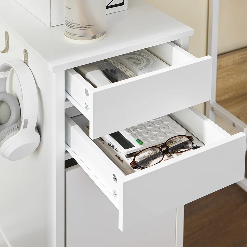 SoBuy FWT108-W Caisson de Bureau, Organiseur Bureau, Bout de Canapé, Table de Chevet, Armoire Rangement à 2 Tiroirs et 1 Porte