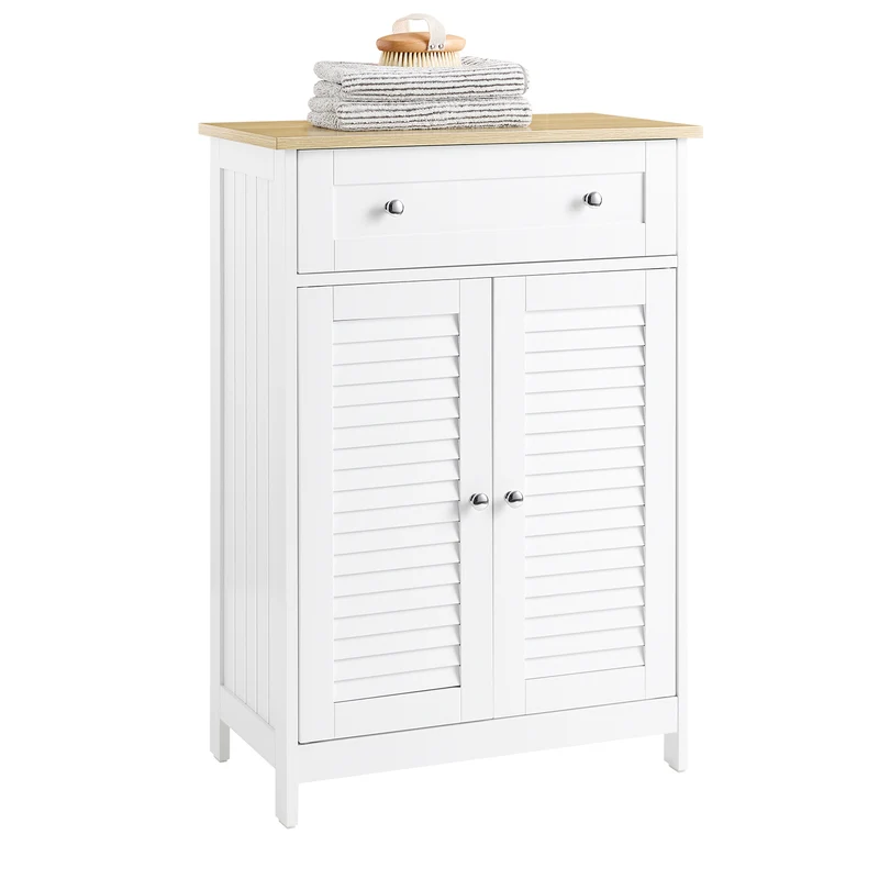 sebuyfr.comG238-WN Meuble Bas Salle de Bain avec Étagère Réglable, 1 Tiroir et 2 Portes, pour Salle de Bain et WC, Compact – L60×P35×H87 cm, Blanc et Naturel
