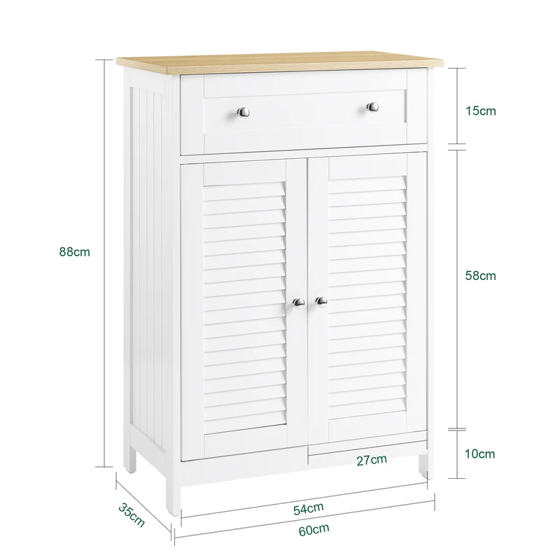 sebuyfr.comG238-WN Meuble Bas Salle de Bain avec Étagère Réglable, 1 Tiroir et 2 Portes, pour Salle de Bain et WC, Compact – L60×P35×H87 cm, Blanc et Naturel
