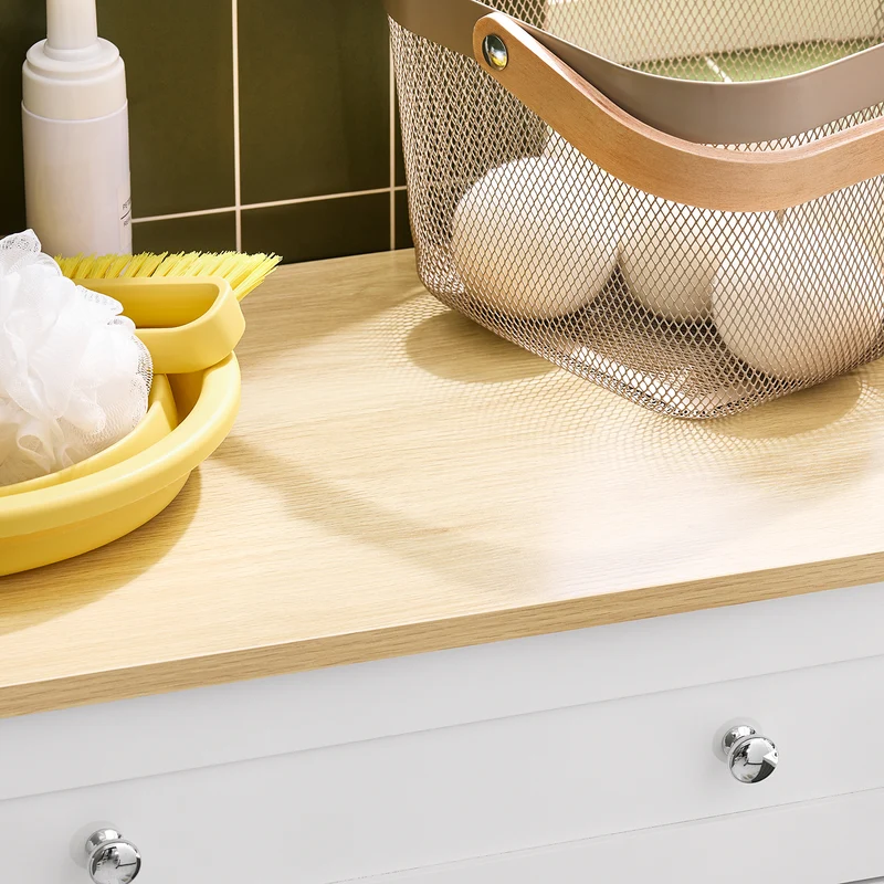 sebuyfr.comG238-WN Meuble Bas Salle de Bain avec Étagère Réglable, 1 Tiroir et 2 Portes, pour Salle de Bain et WC, Compact – L60×P35×H87 cm, Blanc et Naturel