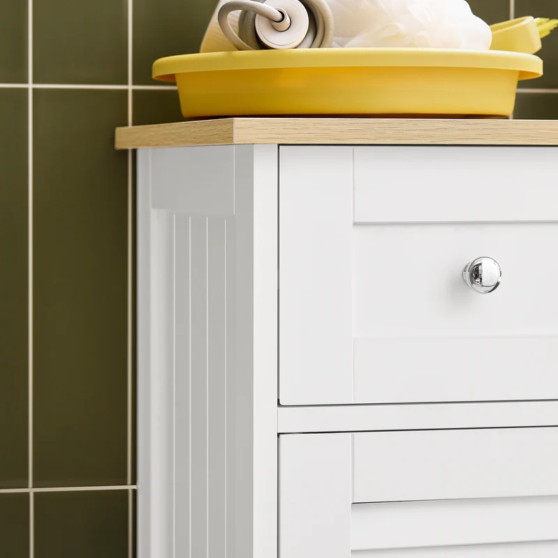 sebuyfr.comG238-WN Meuble Bas Salle de Bain avec Étagère Réglable, 1 Tiroir et 2 Portes, pour Salle de Bain et WC, Compact – L60×P35×H87 cm, Blanc et Naturel