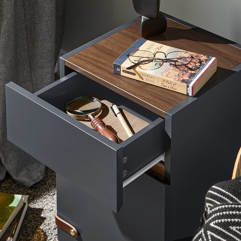 SoBuy FBT146-DG Table de Chevet Bout de Canapé Table de Nuit Table d'Appoint Table Basse avec 1 Tiroir et 1