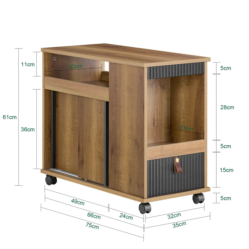 SoBuy FBT143-PF Bout de Canapé sur Roulettes Table de Chevet Table d'Appoint avec 1 Tiroir, 2 Compartiments Ouverts et 4 Portes