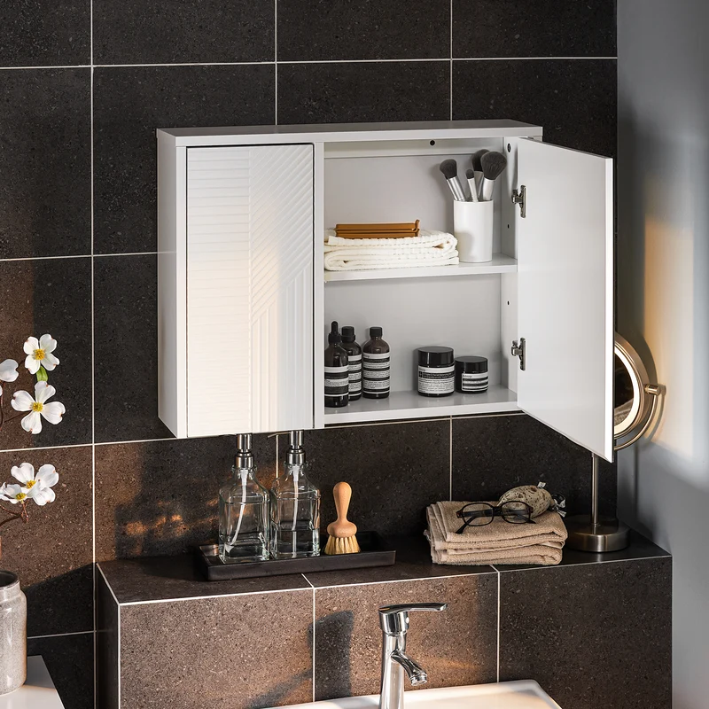 SoBuy BZR153-W Armoire Murale avec Miroir, Placard de Rangement , Meuble Haut avec 2 Portes, Étagères Réglables, 60x15x46 cm