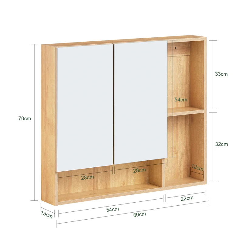 SoBuy BZR177-N Armoire Murale avec Miroir, Placard de Rangement, Meuble Haut avec 2 Portes, Étagère Réglable, 80x13x70 cm