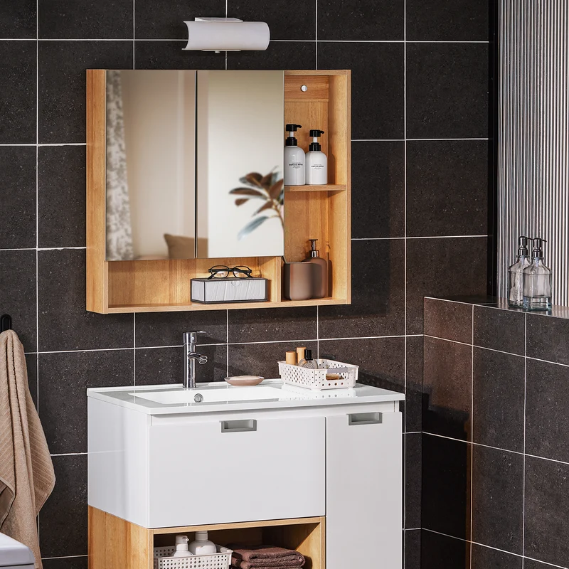 SoBuy BZR177-N Armoire Murale avec Miroir, Placard de Rangement, Meuble Haut avec 2 Portes, Étagère Réglable, 80x13x70 cm