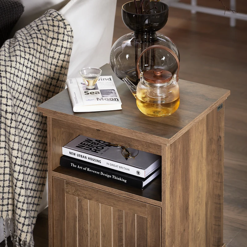 SoBuy FBT151-BR Table de Chevet, Table d'Appoint, Bout de Canapé avec 1 Porte pour Salon, Chambre, L45 x P40 x H59 cm