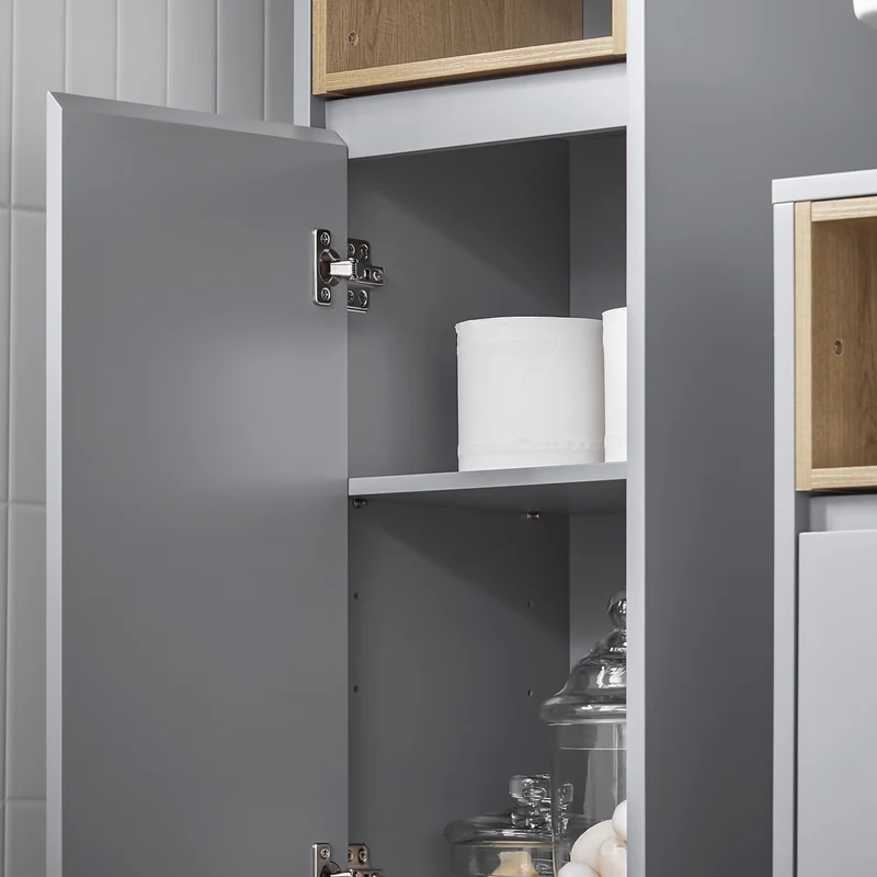 SoBuy BZR147-DG Meuble Colonne Armoire de Salle de Bain Étagère Étroite avec 2 Portes et 2 Compartiments