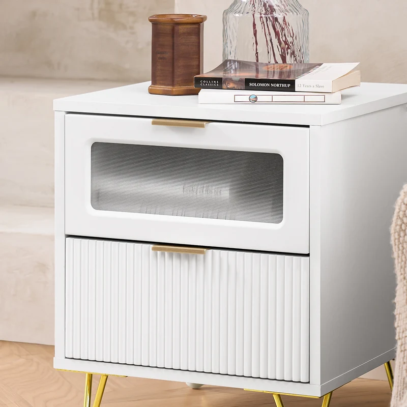 SoBuy FBT123-W Table de Chevet avec 2 tiroirs Table de Nuit Bout de canapé Table d'appoint Table Téléphone Table de Café