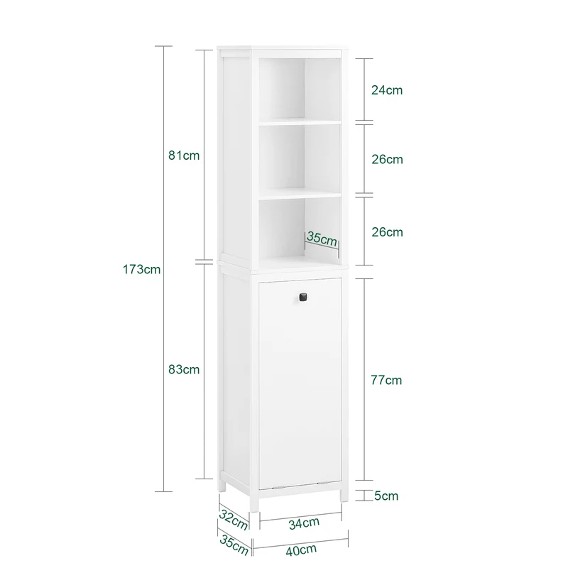 SoBuy BZR95-W Meuble Colonne de Salle de Bain, Étagère de Rangement avec 1 Panier à Linge et 3 Étagères