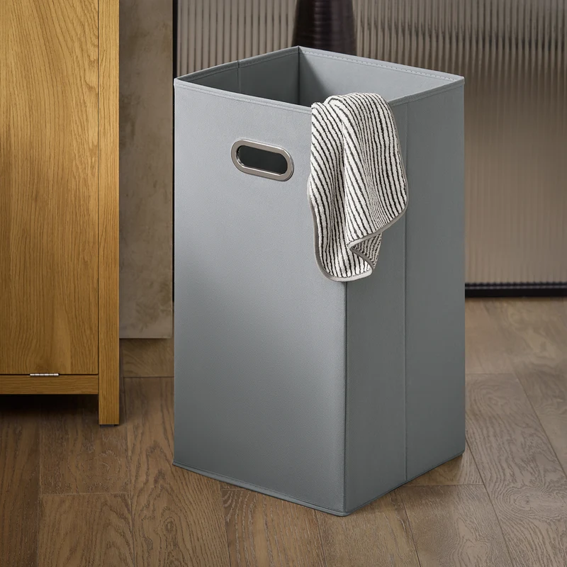 SoBuy BZR96-SN Armoire à Linge avec Sac à Linge, Meuble Bas de Salle de Bain, Coffre à Linge avec 1 Panier à Linge