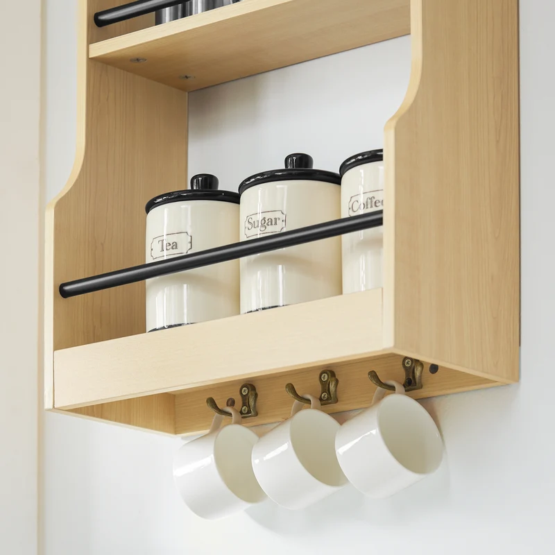SoBuy KCR12-N Étagère à Suspendre Murale Étagère à Épices Rangement Cuisine Étagère de Salle de Bain avec 4 Étagères et 3 Crochets