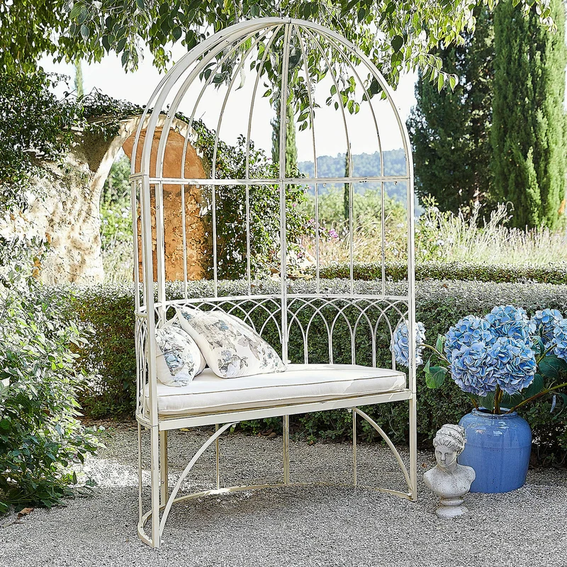 Banc LOBERON Rivandelle en forme de gloriette blanc vieilli