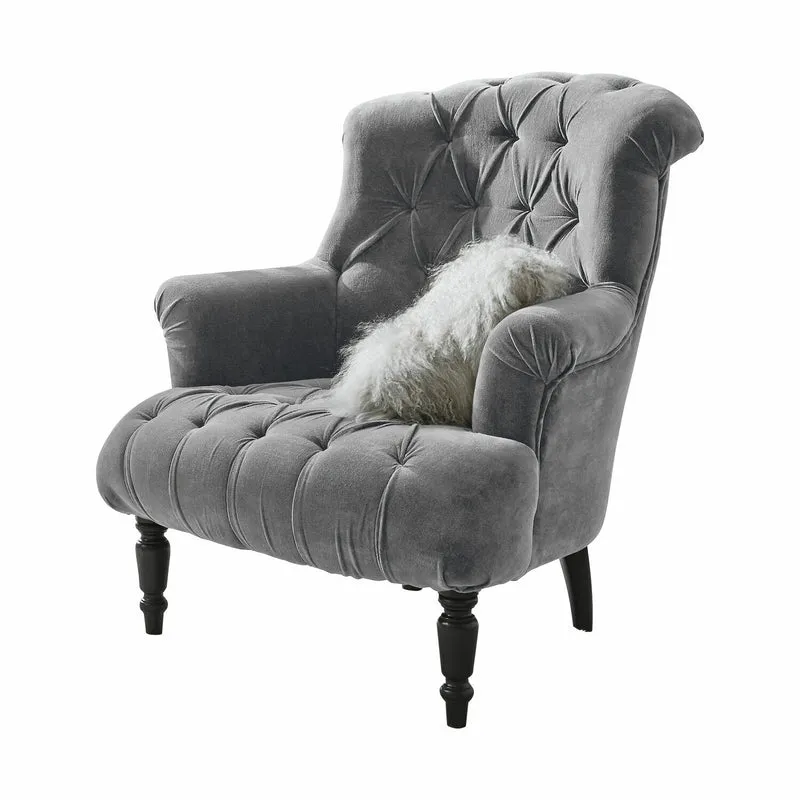 Fauteuil Chesterfield LOBERON Parranquet en velours gris
