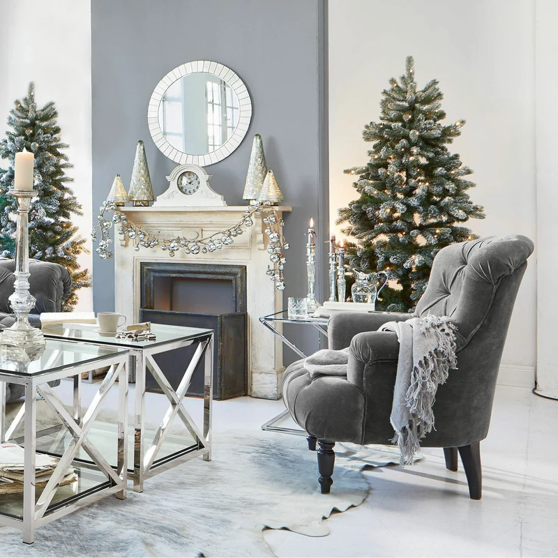Fauteuil Chesterfield LOBERON Parranquet en velours gris