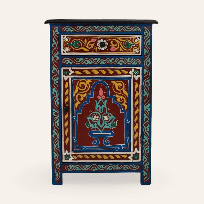Table de nuit arabe marron peinte à la main