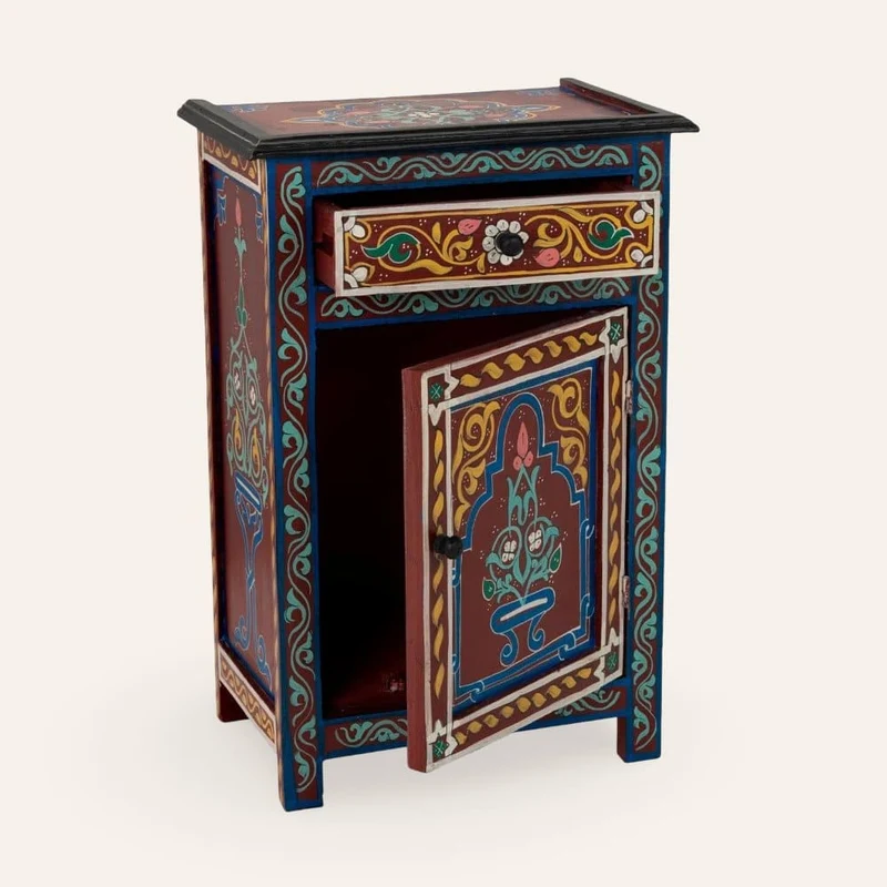 Table de nuit arabe marron peinte à la main