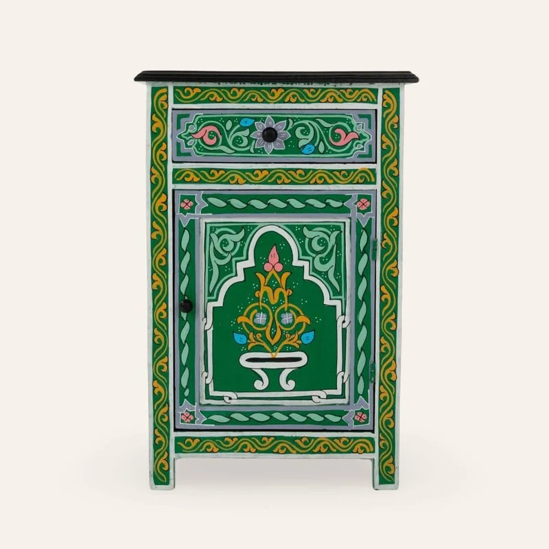 Table de nuit arabe peinte en vert