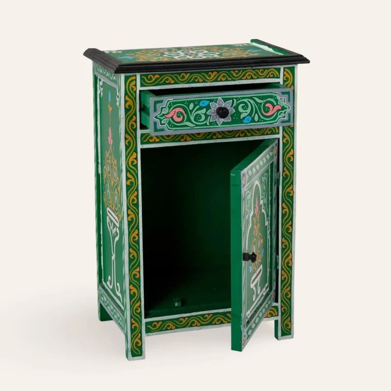Table de nuit arabe peinte en vert