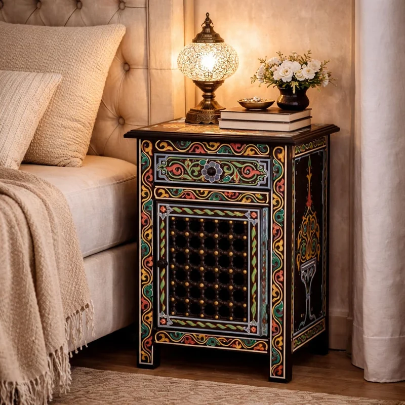 Table de nuit mousharabi arabe noire