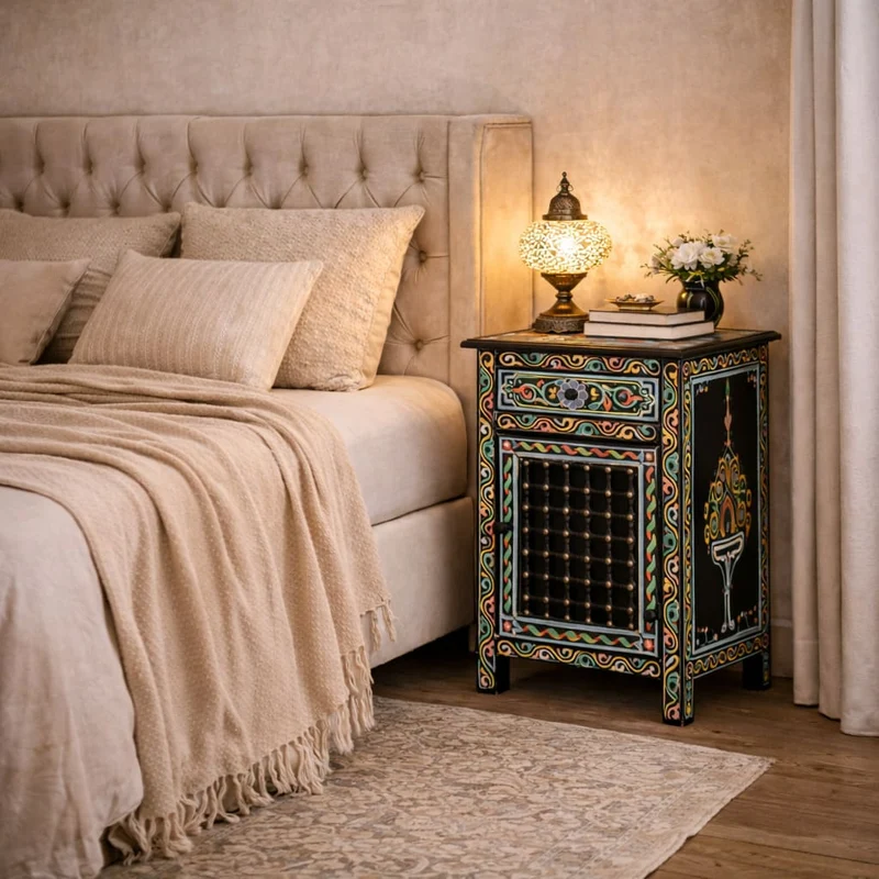 Table de nuit mousharabi arabe noire