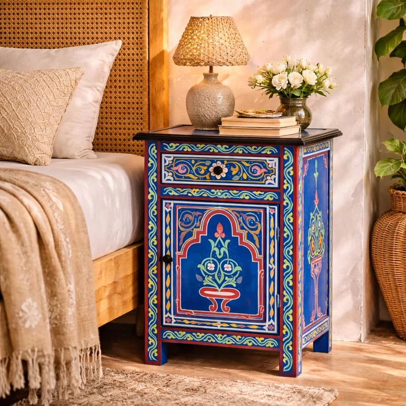 Table de nuit arabe bleue dessinée