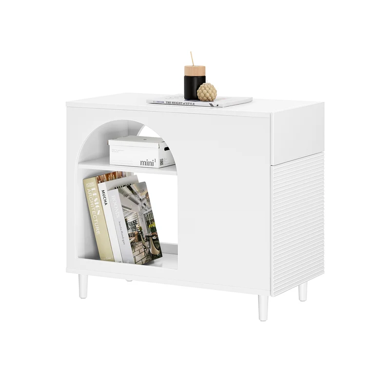 SoBuy FBT135-W Table d’Appoint, Bout de Canapé de Salon, Table à Café, Caisson de Bureau avec 1 Tiroir 1 Porte et Compartiments