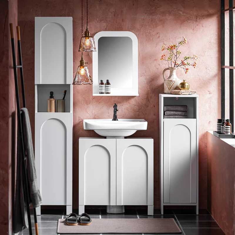 SoBuy BZR162-W Miroir Mural, Miroir de Salle de Bain avec Étagère Plateau, Suspendu , Chambre, Salon
