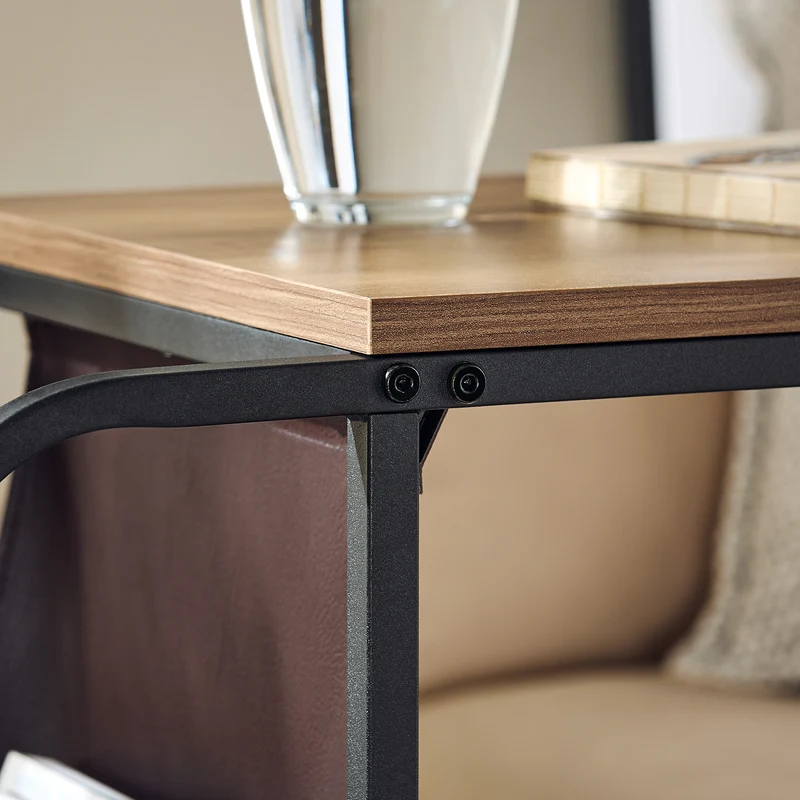 SoBuy FBT140-PF Table d’Appoint Bout de Canapé en Forme C Table Basse à thé Meuble de Salon Vintage, Structure en métal