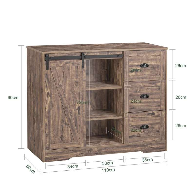 SoBuy KNL08-N îlot Central Mange-Debout Placard de Cuisine Buffet de Rangement Multi-rangements avec 1 Porte de Grange, Porte-Bouteilles, 3 Tiroirs