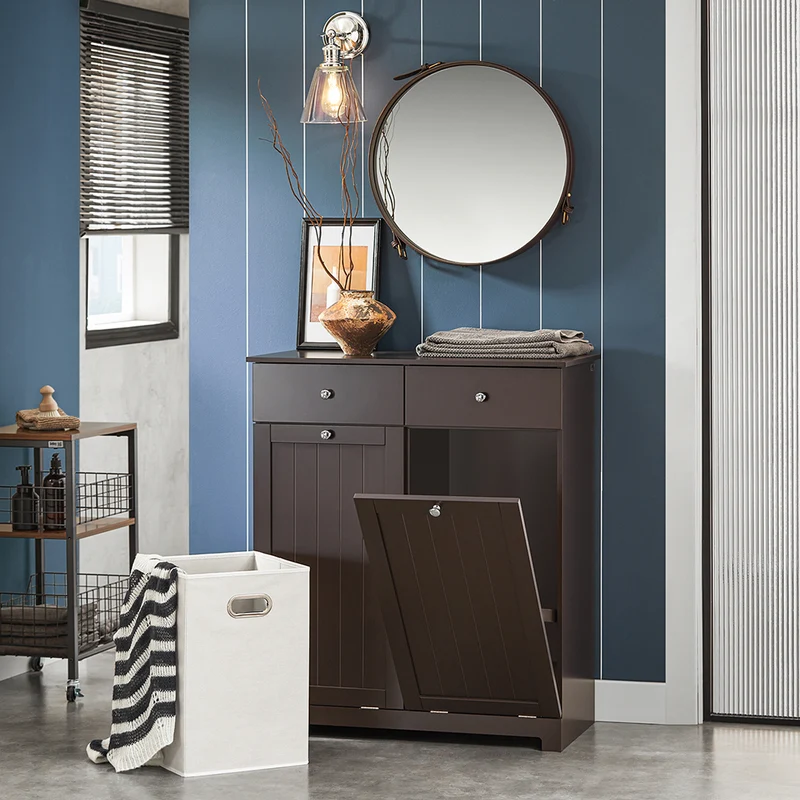 SoBuy BZR33-BR Meuble Bas de Salle de Bain Armoire Toilette avec 2 Tiroirs et 2 Paniers
