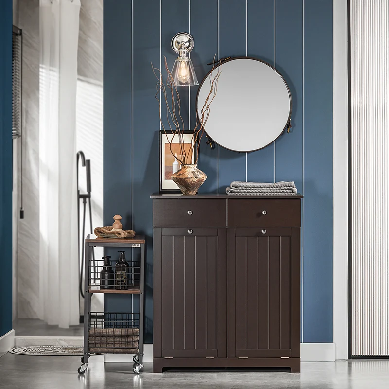 SoBuy BZR33-BR Meuble Bas de Salle de Bain Armoire Toilette avec 2 Tiroirs et 2 Paniers