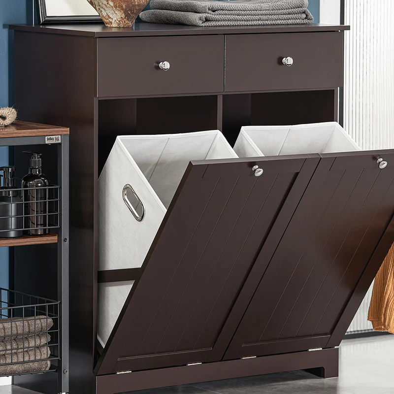 SoBuy BZR33-BR Meuble Bas de Salle de Bain Armoire Toilette avec 2 Tiroirs et 2 Paniers