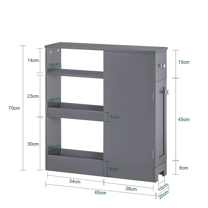 SoBuy BZR106-DG Armoire Étroit Armoire Toilettes WC Compact sur Roulettes Support Papier Toilette Chariot de Stockage Polyvalente
